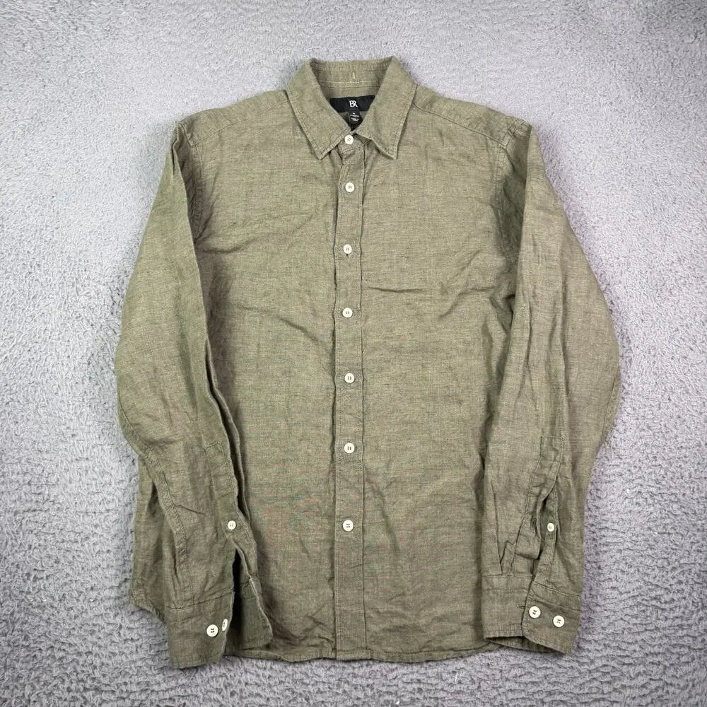 Banana Republic Shirt Mens S Green Long Sleeve 100% Linen Button Up Summer